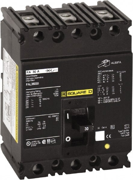 Square D - 80 Amp, 240 VAC, 3 Pole, Panel Mount Molded Case Circuit Breaker - Thermal Magnetic Trip, Multiple Breaking Capacity Ratings, 12-1/0 (Aluminum), 14-1/0 (Copper) AWG, 4.13 Inch Deep x 6 Inch High x 4-1/2 Inch Long - Exact Tooling