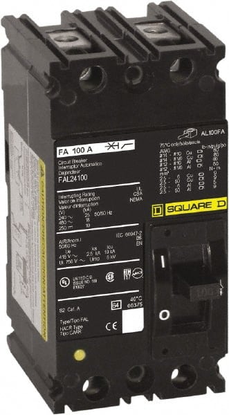 Square D - 60 Amp, 240 VAC, 2 Pole, Individually Mounted Molded Case Circuit Breaker - Thermal Magnetic Trip, 10 kA at 240 VAC Breaking Capacity, 12-1/0 (Aluminum), 14-1/0 (Copper) AWG, 4.13 Inch Deep x 6 Inch High x 3 Inch Wide - Exact Tooling