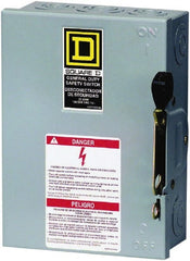 Square D - 30 Amp, 240 V, 3 Pole Fused Safety Switch - NEMA 1, 3 hp at 240 VAC (Single Phase), 7.5 hp at 240 VAC (Triple Phase), 3PST Contact Form - Exact Tooling