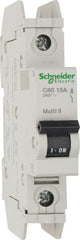 Schneider Electric - 13 Amp, 125 VDC, 240 VAC, 60 VDC, 1 Pole, DIN Rail Mount, Fixed Mount Miniature Circuit Breaker - Thermal Magnetic Trip, Multiple Breaking Capacity Ratings, 73mm Deep x 107mm High x 18mm Wide - Exact Tooling