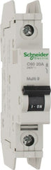 Schneider Electric - 20 Amp, 125 VDC, 240 VAC, 60 VDC, 1 Pole, DIN Rail Mount, Fixed Mount Miniature Circuit Breaker - Thermal Magnetic Trip, Multiple Breaking Capacity Ratings, 73mm Deep x 107mm High x 18mm Wide - Exact Tooling