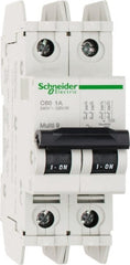 Schneider Electric - 1 Amp, 125 VDC, 240 VAC, 60 VDC, 1 Pole, DIN Rail Mount, Fixed Mount Miniature Circuit Breaker - Thermal Magnetic Trip, Multiple Breaking Capacity Ratings, 73mm Deep x 107mm High x 36mm Wide - Exact Tooling