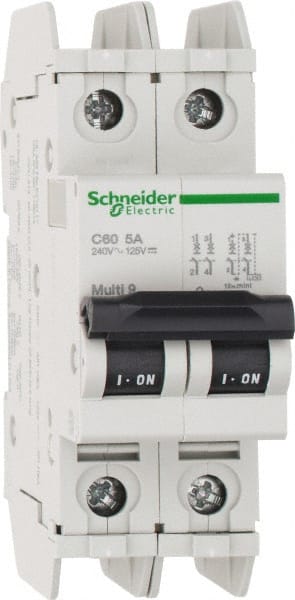 Schneider Electric - 5 Amp, 125 VDC, 240 VAC, 60 VDC, 1 Pole, DIN Rail Mount, Fixed Mount Miniature Circuit Breaker - Thermal Magnetic Trip, Multiple Breaking Capacity Ratings, 73mm Deep x 107mm High x 36mm Wide - Exact Tooling