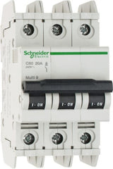 Schneider Electric - 20 Amp, 125 VDC, 240 VAC, 60 VDC, 3 Pole, DIN Rail Mount, Fixed Mount Miniature Circuit Breaker - Thermal Magnetic Trip, Multiple Breaking Capacity Ratings, 73mm Deep x 107mm High x 54mm Wide - Exact Tooling