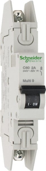 Schneider Electric - 2 Amp, 120/240 VAC, 1 Pole, DIN Rail Mounted Miniature Circuit Breaker - Thermal Magnetic Trip, 10 kA at 240 VAC Breaking Capacity, 14-4 AWG, 73mm Deep x 123.4mm High x 18mm Wide - Exact Tooling