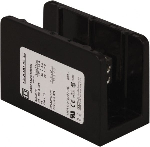 Square D - 1 Pole, 270 (Aluminium), 350 (Copper) Amp, Phenolic Power Distribution Block - 600 VAC, 2 Primary Connection - Exact Tooling