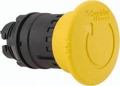Schneider Electric - 22mm Mount Hole, Extended Mushroom Head, Pushbutton Switch Only - Round, Yellow Pushbutton, Nonilluminated, Maintained (MA) - Exact Tooling