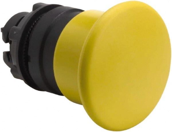 Schneider Electric - 22mm Mount Hole, Extended Mushroom Head, Pushbutton Switch Only - Round, Yellow Pushbutton, Nonilluminated, Momentary (MO) - Exact Tooling