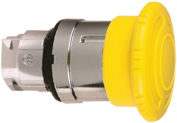 Schneider Electric - 22mm Mount Hole, Extended Mushroom Head, Pushbutton Switch Only - Round, Yellow Pushbutton, Nonilluminated, Maintained (MA) - Exact Tooling