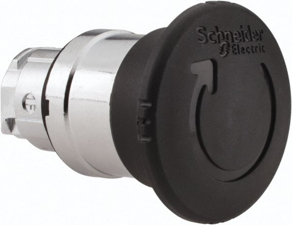 Schneider Electric - 22mm Mount Hole, Extended Mushroom Head, Pushbutton Switch Only - Round, Black Pushbutton, Nonilluminated, Maintained (MA) - Exact Tooling