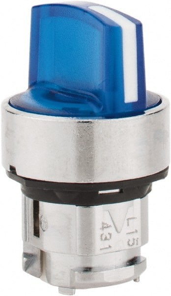 Schneider Electric - 22mm Mount Hole, 3 Position, Handle Operated, Selector Switch - Blue, Momentary (MO), Illuminated, Shock, Vibration and Water Resistant - Exact Tooling
