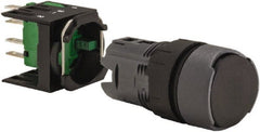 Schneider Electric - 16mm Mount Hole, Flush, Pushbutton Switch with Contact Block - Round, Black Pushbutton, Momentary (MO) - Exact Tooling