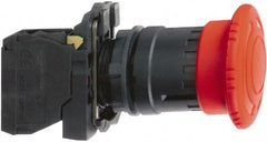 Schneider Electric - 22mm Mount Hole, Extended Mushroom Head, Pushbutton Switch with Contact Block - Round, Red Pushbutton, Maintained (MA), Momentary (MO) - Exact Tooling