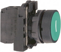 Schneider Electric - 22mm Mount Hole, Flush, Pushbutton Switch with Contact Block - Round, Green Pushbutton, Momentary (MO) - Exact Tooling