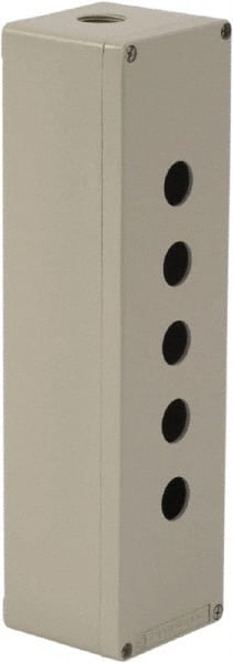 Schneider Electric - 5 Hole, 1.58 Inch Hole Diameter, Aluminum Pushbutton Switch Enclosure - 12.2 Inch High x 3.35 Inch Wide x 3.03 Inch Deep, 4, 13 NEMA Rated - Exact Tooling