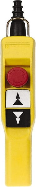 Schneider Electric - 3 Operator, Pushbutton Pendant Control Station - Up-Down-Emergency Stop (Legend), Momentary Switch, 2NO/1NC Contact - Exact Tooling