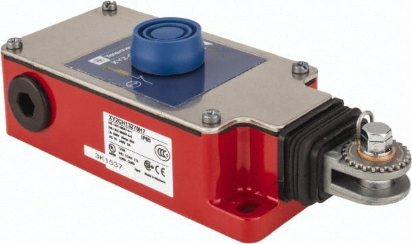 Telemecanique Sensors - 10 Amp, 2NC Configuration, Dual Operation, Rope Operated Limit Switch - Pushbutton Reset, Rope Pull, No Pilot Light, 240 VAC - Exact Tooling