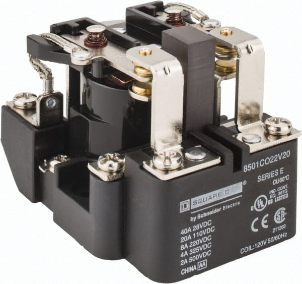Square D - 10 VA Power Rating, Electromechanical Screw Clamp General Purpose Relay - 10 Amp at 110 V & 4 Amp at 220 V, DPDT, 120 VAC at 50/60 Hz, 63.6mm Wide x 58.8mm High x 79.4mm Deep - Exact Tooling