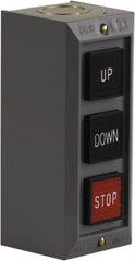 Schneider Electric - 3 Operator, Projecting Pushbutton Control Station - Down, Stop, Up (Legend), Momentary Switch, 2NO/3NC Contact, NEMA 1 - Exact Tooling