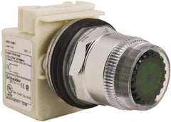 Schneider Electric - 30mm Mount Hole, Extended Straight, Pushbutton Switch Only - Round, Green Pushbutton, Momentary (MO), Weatherproof, Dust and Oil Resistant - Exact Tooling