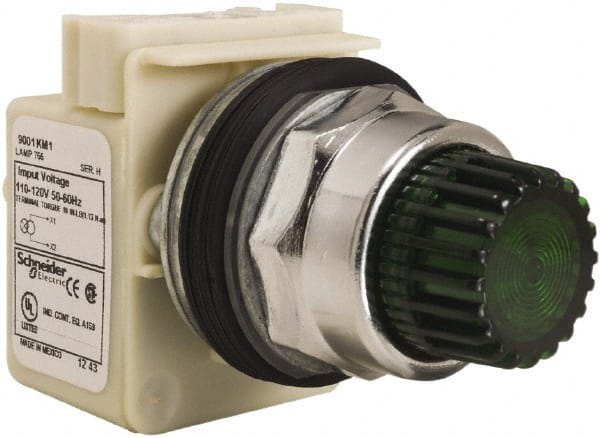 Schneider Electric - 30mm Mount Hole, Extended Straight, Pushbutton Switch Only - Round, Green Pushbutton, Momentary (MO), Weatherproof, Dust and Oil Resistant - Exact Tooling