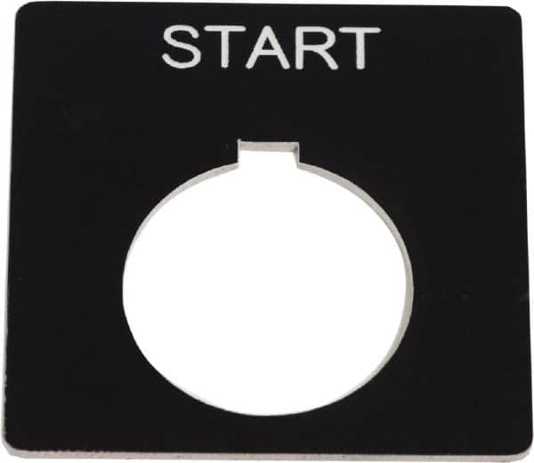 Schneider Electric - Square, Plastic Legend Plate - Start - Black Background, White Letters, 1.2 Inch Hole Diameter, 2-1/4 Inch Square - Exact Tooling