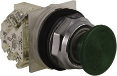 Schneider Electric - 30mm Mount Hole, Extended Straight, Pushbutton Switch with Contact Block - Green Pushbutton, Momentary (MO) - Exact Tooling