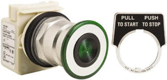Schneider Electric - 1.18 Inch Mount Hole, Extended Straight, Pushbutton Switch Only - Round, Green Pushbutton, Illuminated, Maintained (MA), Momentary (MO), Weatherproof, Dust and Oil Resistant - Exact Tooling