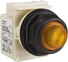 Schneider Electric - 110 VAC at 50/60 Hz via Transformer, 120 VAC at 50/60 Hz via Transformer Amber Lens Indicating Light - Round Lens, Screw Clamp Connector, Corrosion Resistant, Dust Resistant, Oil Resistant - Exact Tooling