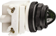 Schneider Electric - 120 VAC/VDC Green Lens LED Pilot Light - Round Lens, Screw Clamp Connector, 54mm OAL x 42mm Wide, Vibration Resistant - Exact Tooling