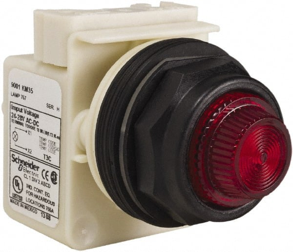 Schneider Electric - 24 V, 28 V Red Lens Indicating Light - Round Lens, Screw Clamp Connector, Corrosion Resistant, Dust Resistant, Oil Resistant - Exact Tooling