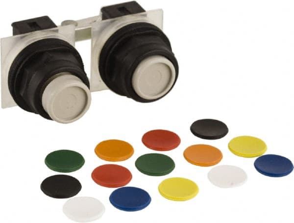 Schneider Electric - 30mm Mount Hole, Extended Straight, Pushbutton Switch Only - Multicolored Pushbutton, Maintained (MA) - Exact Tooling