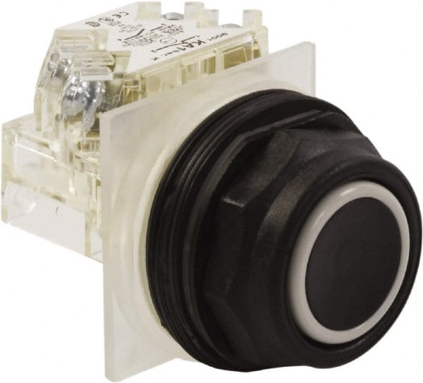 Schneider Electric - 30mm Mount Hole, Flush, Pushbutton Switch with Contact Block - Octagon, Black Pushbutton, Momentary (MO) - Exact Tooling