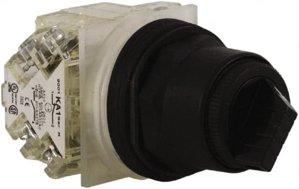 Schneider Electric - 30mm Mount Hole, 2 Position, Knob and Pushbutton Operated, Selector Switch - Black, Maintained (MA), Anticorrosive, Weatherproof, Dust and Oil Resistant - Exact Tooling