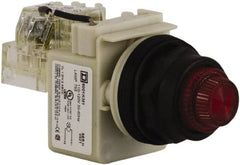 Schneider Electric - 110 VAC at 50/60 Hz via Transformer, 120 VAC at 50/60 Hz via Transformer Red Lens Press-to-Test Indicating Light - Round Lens, Screw Clamp Connector, Corrosion Resistant, Dust Resistant, Oil Resistant - Exact Tooling