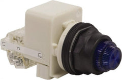 Schneider Electric - 120 V Blue Lens LED Pilot Light - Round Lens, Screw Clamp Connector, 54mm OAL x 42mm Wide, Vibration Resistant - Exact Tooling