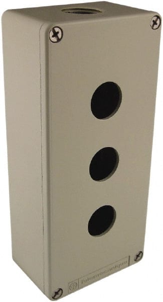 Schneider Electric - 3 Hole, 1.58 Inch Hole Diameter, Zinc Alloy Pushbutton Switch Enclosure - 6.9 Inch High x 3.15 Inch Wide x 2.03 Inch Deep, 4, 13 NEMA Rated - Exact Tooling