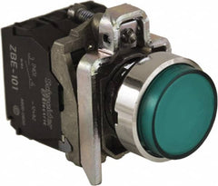 Schneider Electric - 0.87 Inch Mount Hole, Extended Straight, Pushbutton Switch - Round, Green Pushbutton, Illuminated, Momentary (MO), Anticorrosive, Dust Resistant and Vaportight - Exact Tooling