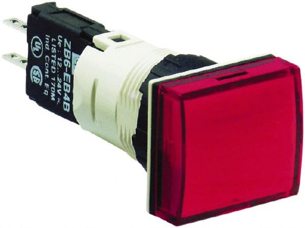 Schneider Electric - 12-24 VAC/VDC Red Lens LED Pilot Light - Rectangle Lens, Quick Connect Connector, 24mm Wide, Vibration Resistant - Exact Tooling
