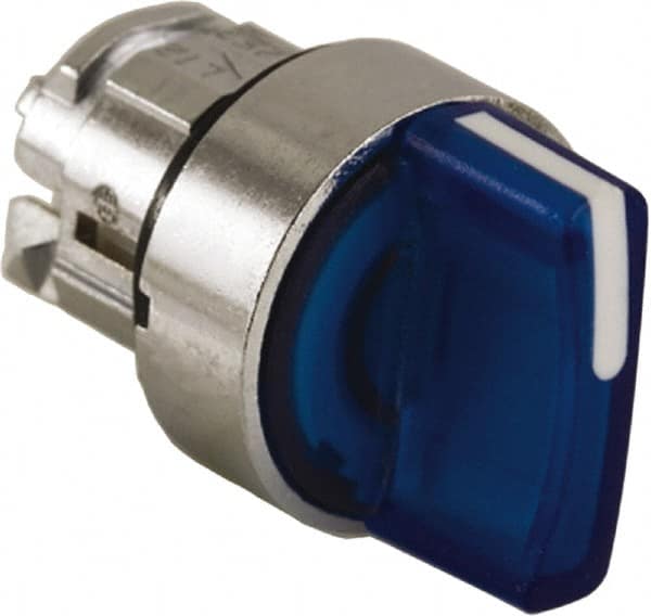 Schneider Electric - 22mm Mount Hole, 3 Position, Handle Operated, Selector Switch - Blue, Maintained (MA), Illuminated, Shock, Vibration and Water Resistant - Exact Tooling
