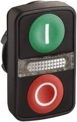 Schneider Electric - 22mm Mount Hole, Flush, Pushbutton Switch Only - Rectangle, Green and Red Pushbutton, Illuminated, Momentary (MO), On-Off, Shock and Vibration Resistant - Exact Tooling