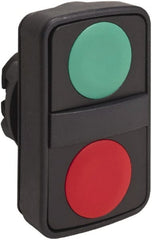Schneider Electric - 22mm Mount Hole, Extended Straight, Flush, Pushbutton Switch Only - Rectangle, Green and Red Pushbutton, Nonilluminated, Momentary (MO), On-Off, Shock and Vibration Resistant - Exact Tooling