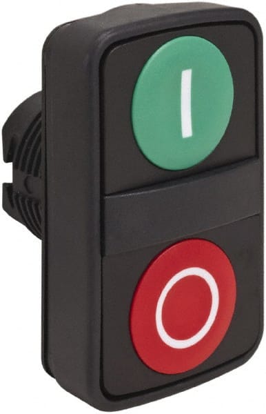 Schneider Electric - 22mm Mount Hole, Flush, Pushbutton Switch Only - Rectangle, Green and Red Pushbutton, Nonilluminated, Momentary (MO), On-Off, Shock and Vibration Resistant - Exact Tooling