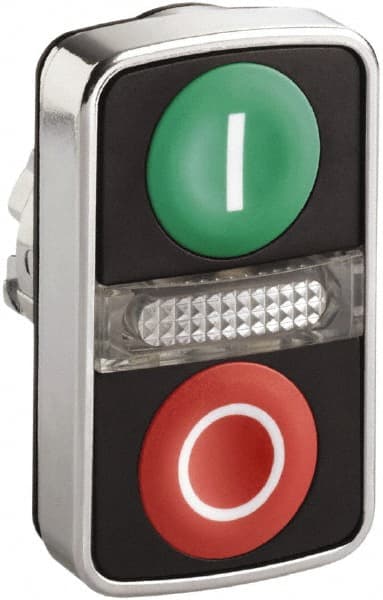 Schneider Electric - 22mm Mount Hole, Flush, Pushbutton Switch Only - Rectangle, Green and Red Pushbutton, Illuminated, Momentary (MO), On-Off, Shock and Vibration Resistant - Exact Tooling