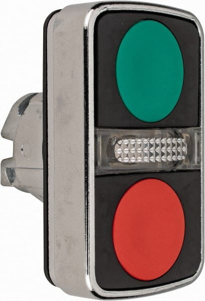 Schneider Electric - 22mm Mount Hole, Flush, Pushbutton Switch Only - Rectangle, Green and Red Pushbutton, Illuminated, Momentary (MO), On-Off, Shock and Vibration Resistant - Exact Tooling