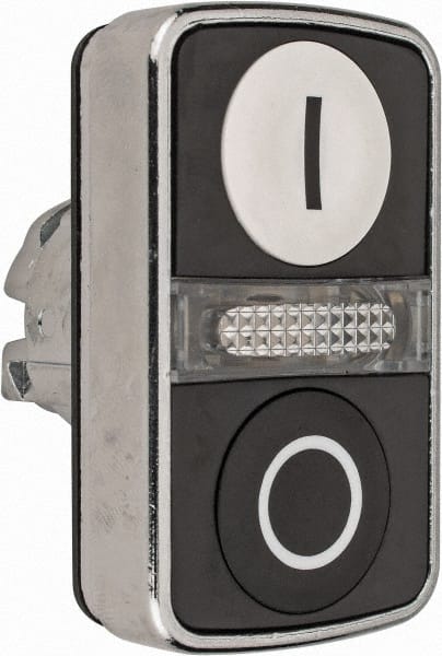 Schneider Electric - 22mm Mount Hole, Flush, Pushbutton Switch Only - Rectangle, White and Black Pushbutton, Illuminated, Momentary (MO), On-Off, Shock and Vibration Resistant - Exact Tooling