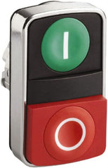 Schneider Electric - 22mm Mount Hole, Extended Straight, Flush, Pushbutton Switch Only - Rectangle, Green and Red Pushbutton, Nonilluminated, Momentary (MO), On-Off, Shock and Vibration Resistant - Exact Tooling