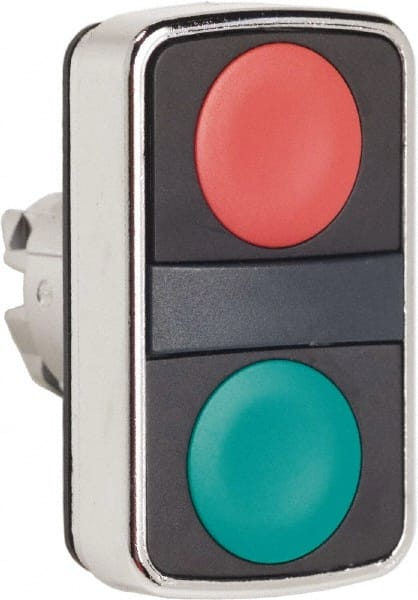 Schneider Electric - 22mm Mount Hole, Flush, Pushbutton Switch Only - Rectangle, Green and Red Pushbutton, Nonilluminated, Momentary (MO), On-Off, Shock and Vibration Resistant - Exact Tooling