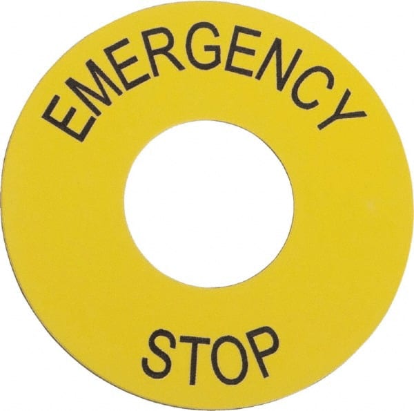 Schneider Electric - Round, PVC Legend Plate - Emergency Stop - Yellow Background, 60mm Hole Diameter - Exact Tooling