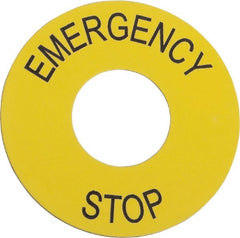 Schneider Electric - Round, PVC Legend Plate - Emergency Stop - Yellow Background, 60mm Hole Diameter - Exact Tooling